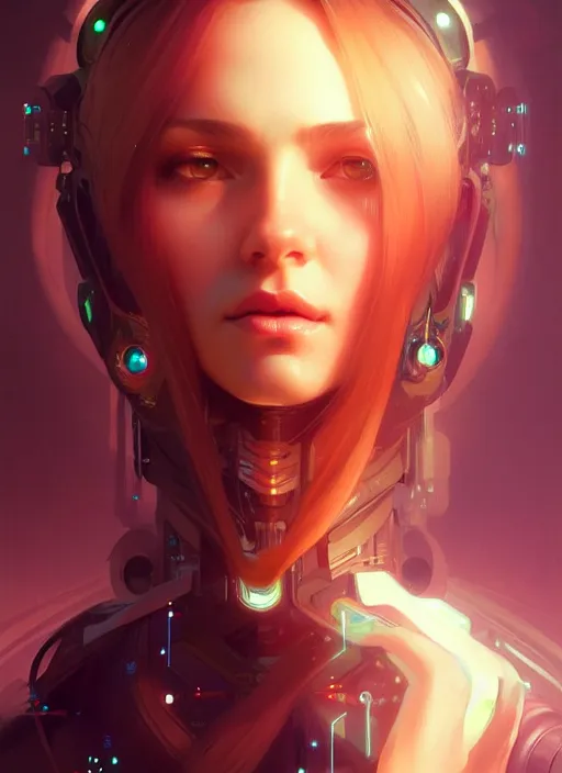 Prompt: portrait of cybertronic beautiful girl, intrigante, headshot, highly detailed, digital painting, artstation, concept art, sharp focus, cinematic lighting, illustration, art by artgerm and greg rutkowski, alphonse mucha, cgsociety