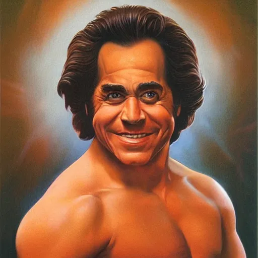 Image similar to portrait of the face of danny devito smiling sly intricate detailed by boris vallejo