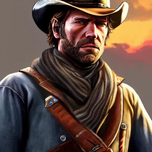 Image similar to arthur morgan from the game red dead redemption 2,as a league of legends characted,league of legends art,game art,detailed face,hyperdetailed,mega realistic,photorealistic