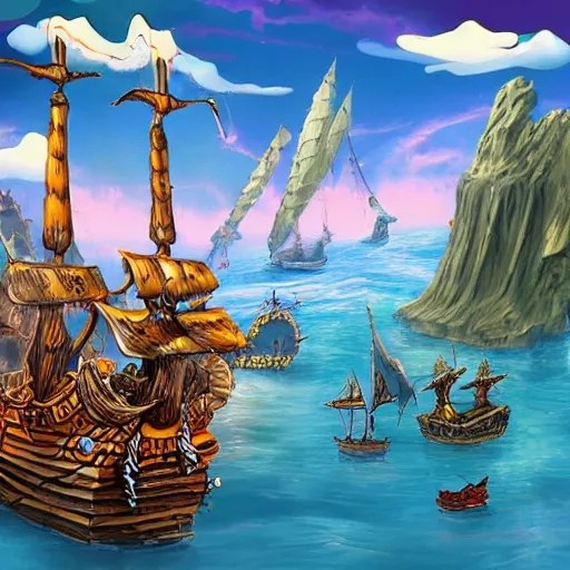 Prompt: pirate ship fly nekclace clothing fashoin village pretty place landscape concept art City fantasy artwork