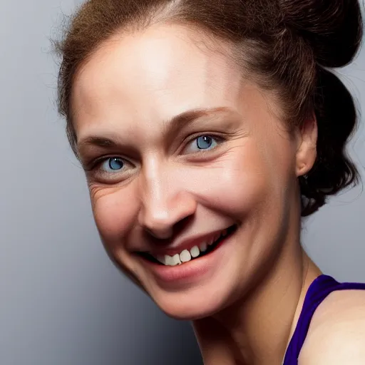 Prompt: a vivid color portrait of a smiling female with two buns hairstyle, light skin and big blue eyes, soft cinematic lighting, shallow depth of field, photograph by annie leibovitz, 4k