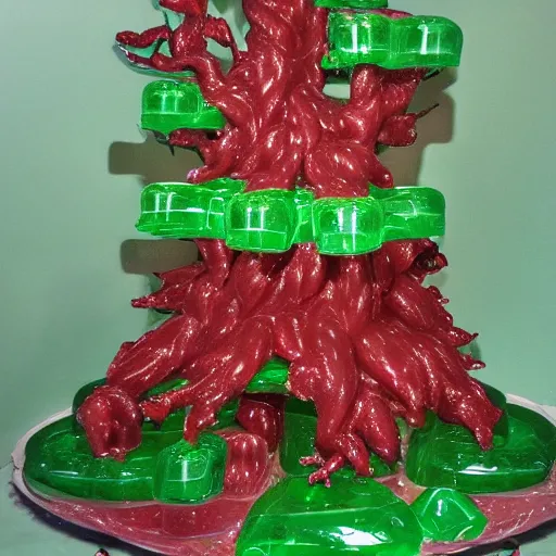 Prompt: a tree made of jello, gelatinous, shiny