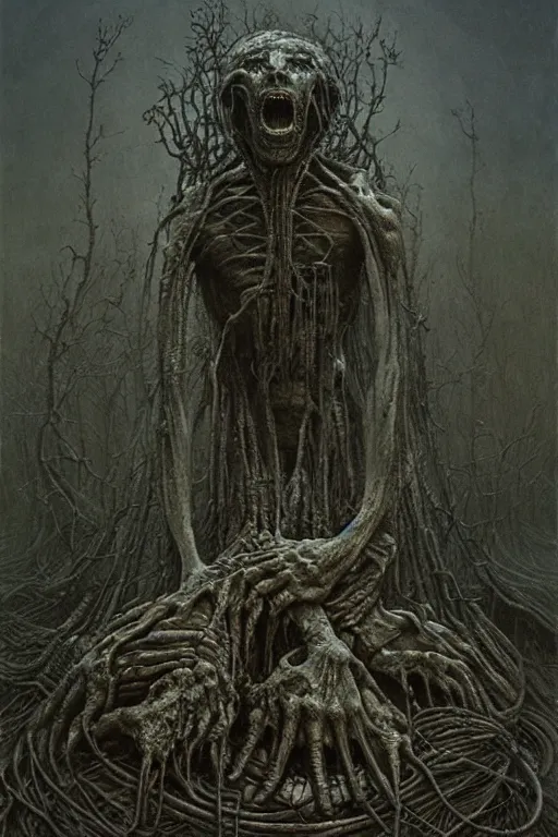 Image similar to eaten by giger, zdzisław beksinski, greg rutkowski, maxim verehin