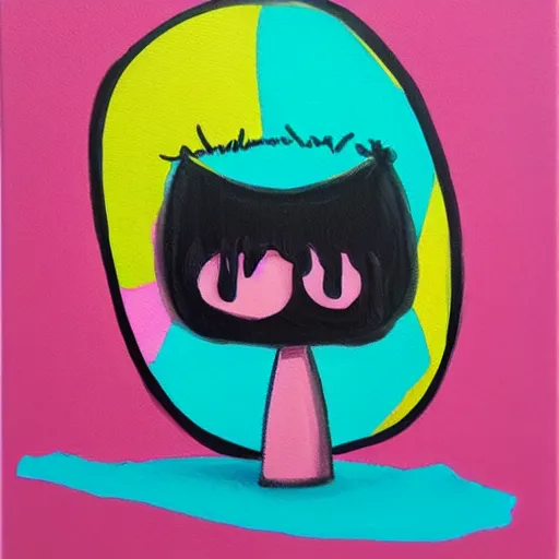 Prompt: simple kawaii acrylic painting, surreal, pink, modern art, contemporary painting, acrylic painting with low saturation, weak color, mixed media, pop art