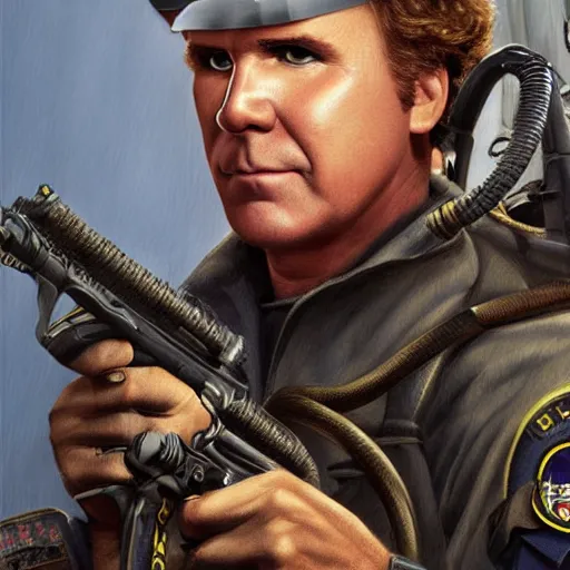 Image similar to Will Ferrell as a navy SEAL, high resolution fantasy concept art, intricate details, soft lighting