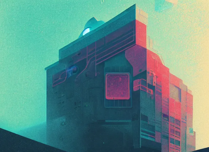 Image similar to exterior portrait of a space station, colorful, modern art deco, mads berg, karolis strautniekas, christopher balaskas, stippled light, fog, moody, fine texture, editorial illustration, dramatic lighting, dynamic composition, detailed, matte print, dynamic perspective, muted color, sacred geometry