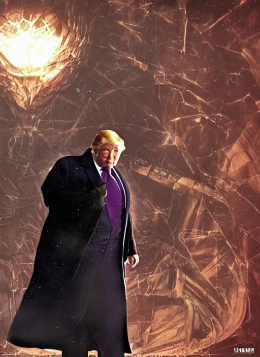 Prompt: Donald trump as Vladimir Harkonnen, photorealistic, dramatic lighting, background is dark cathedral, hyper realistic