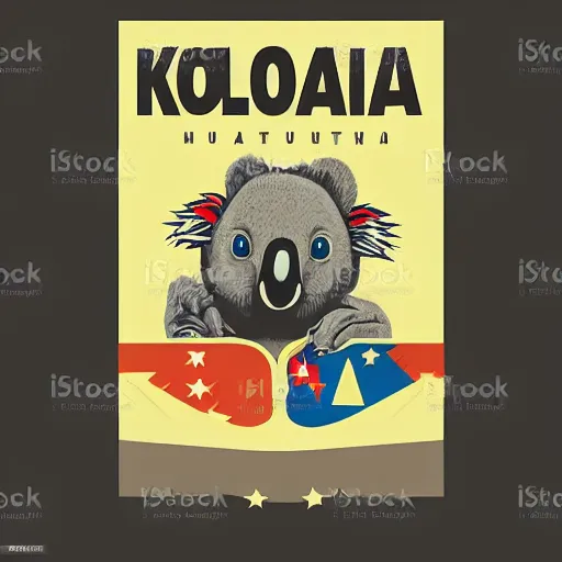 Image similar to Propaganda poster of dictator koala, sticker, highly detailed, colorful, illustration, smooth and clean vector curves, no jagged lines, vector art, smooth