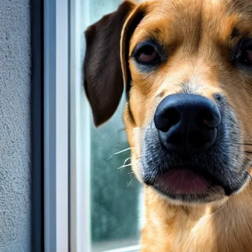 Image similar to real photo of a dog near window