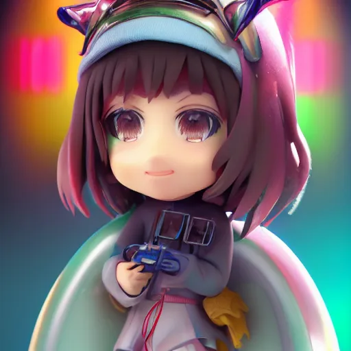 Prompt: a digital painting of a girl with a fish on her head, chibi, xu weili, bada, 3 d nft, nendoroid 3 d, cyberpunk art by hanna kime, avetetsuya studios, cgsociety, seapunk, anime aesthetic, rendered in maya