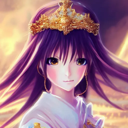 Image similar to portrait of an anime princess in white and golden clothes , digital painting , artstation , gorgeous , cute , beautiful , elegant , devian art , 4k , HD