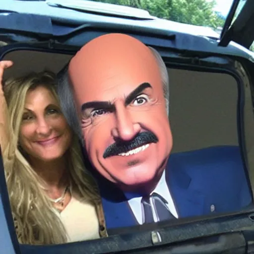 Prompt: dr phil hiding in your car trunk