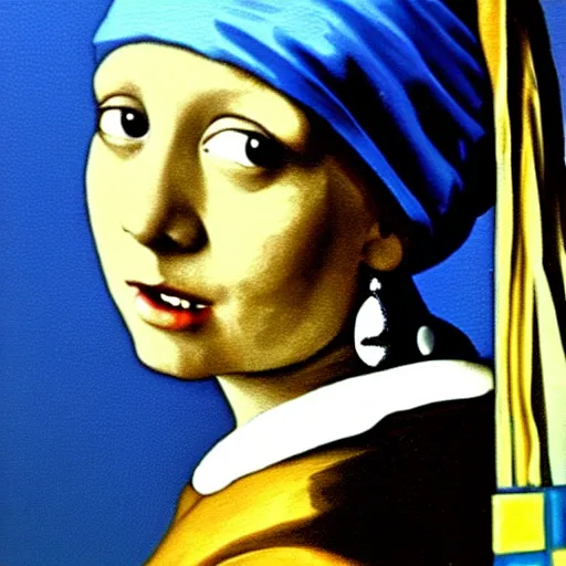 Image similar to painting of the girl with the pearl earring as a teletubbies, in the style of johannes vermeer