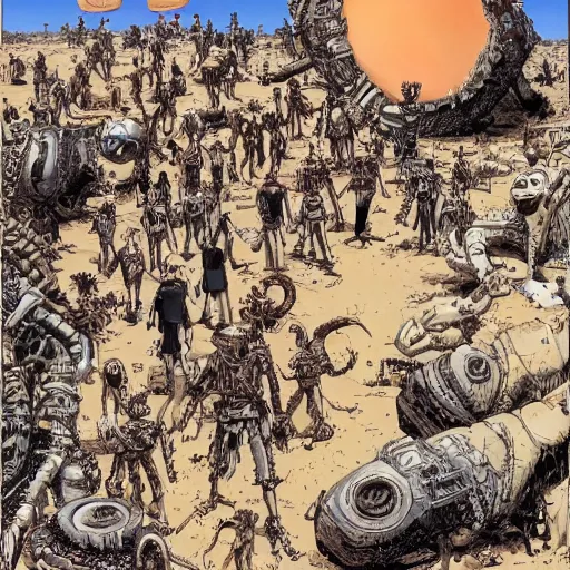 Image similar to [ 🗿 as 🐋 as 🤖 desert photography ] ( by kim jung gi ) ( by george morikawa ) ( by kentaro miura ) ( by eiichiro oda )