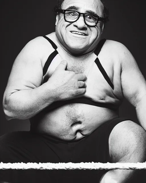 Image similar to portrait of danny devito as a wwe professional wrestler. photographic, photography