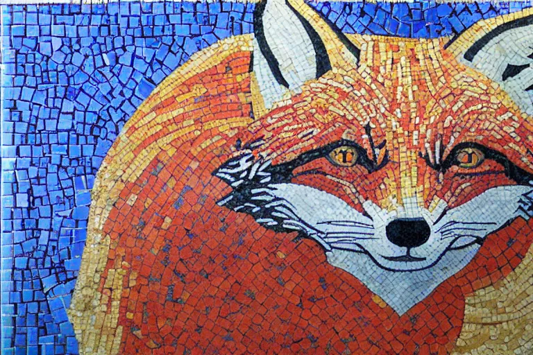 Image similar to Tile mosaic mural of a Red Fox, intricate detailing, mostly triangular and geometric, beautiful high quality art