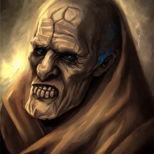 Image similar to dark, evil necromancer with the face of a kind gentle wise old man