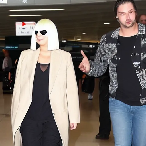 Prompt: Sia Furler at the airport