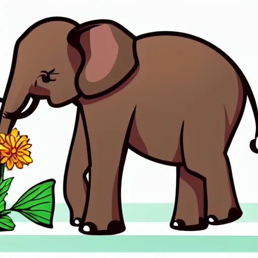 Prompt: a elephant holding a flower with its trunk on a green meadow, Anthropomorphized, portrait, highly detailed, colorful, illustration, smooth and clean vector curves, no jagged lines, vector art, smooth