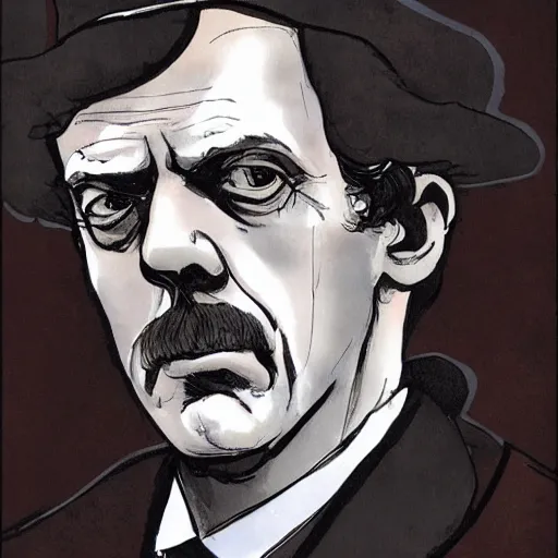 Prompt: hugh laurie as sherlock holmes, portrait by eddie campbell,