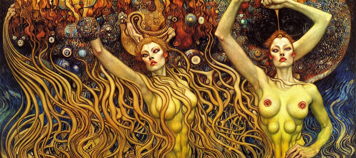 Image similar to Divine Chaos Engine by Karol Bak, Jean Delville, William Blake, Gustav Klimt, and Vincent Van Gogh, symbolist, visionary