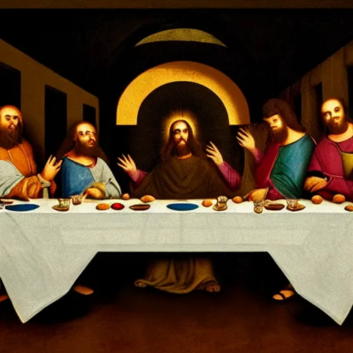 Prompt: renaissance mandalorian at the last supper