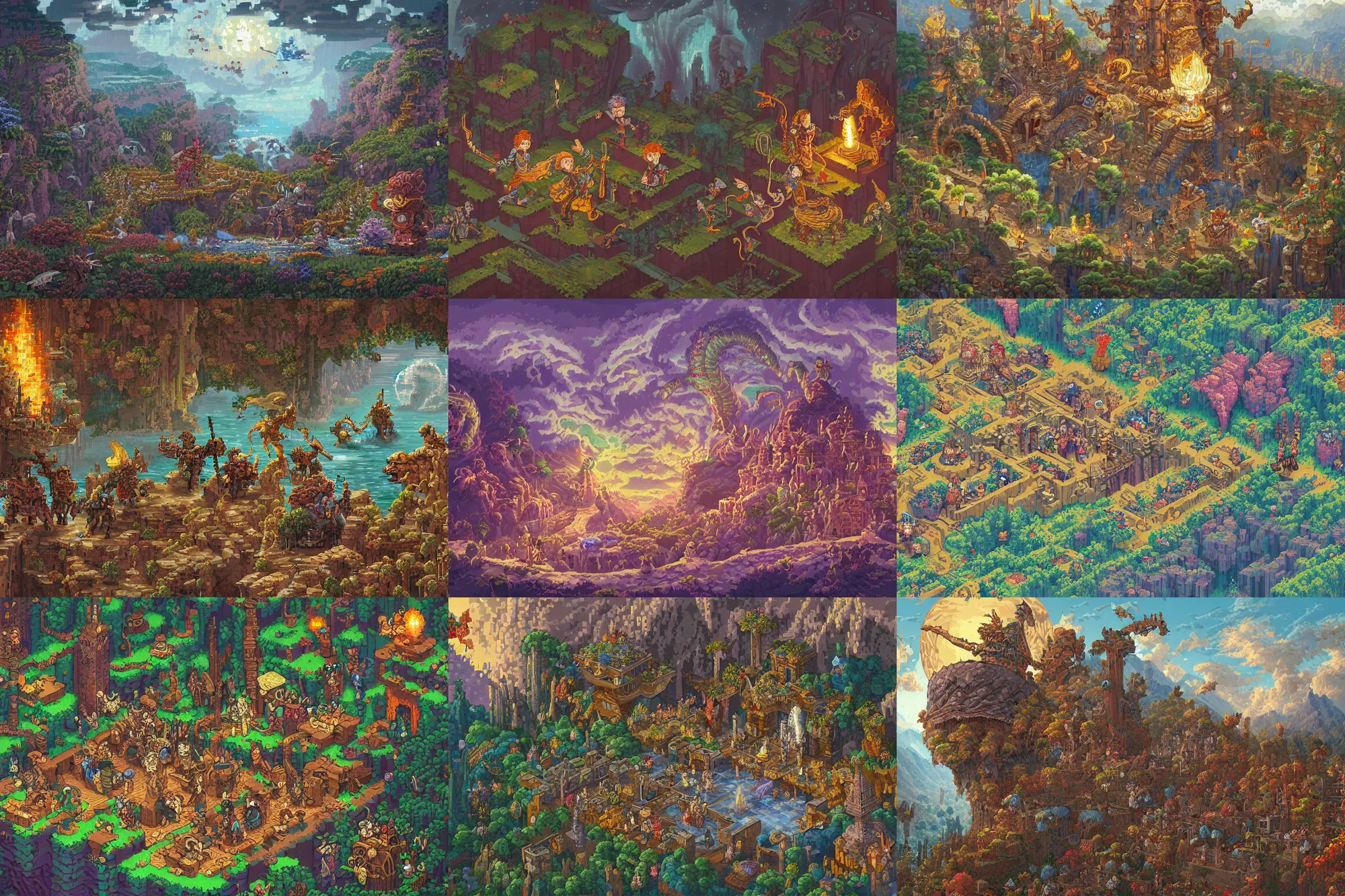 Prompt: 8 k beautifully detailed pixel art illustration of fantasy characters, intricate, epic composition, masterpiece, stunning masterfully illustrated by albertov, waneella, paul robertson, cyangmou, kirokaze, fool and pixel jeff.