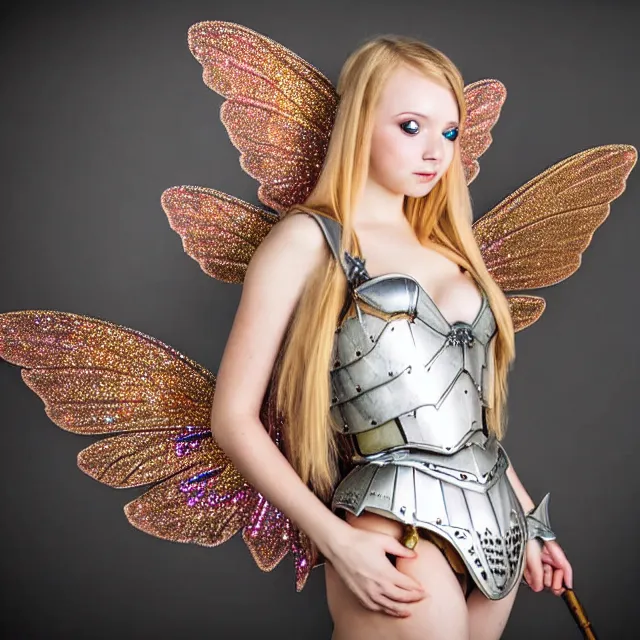 Image similar to beautiful adult fairy with sparkling armour, award - winning photo