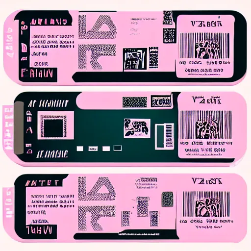 Prompt: vector graphic design of pale pink airline tickets that read “ to the metaverse ” in bold text, alien ar code and e - ink display, highly detailed, no noise, coherent language