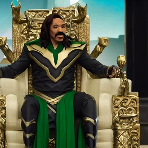 Image similar to film still of Steve Harvey as Loki in new Loki film