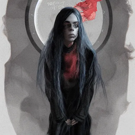 Prompt: billie eilish, horror, grunge, loony toons style, illustrated by Greg Rutkowski and Caspar David Friedrich., Trending on artstation, artstationHD, artstationHQ, 4k, 8k