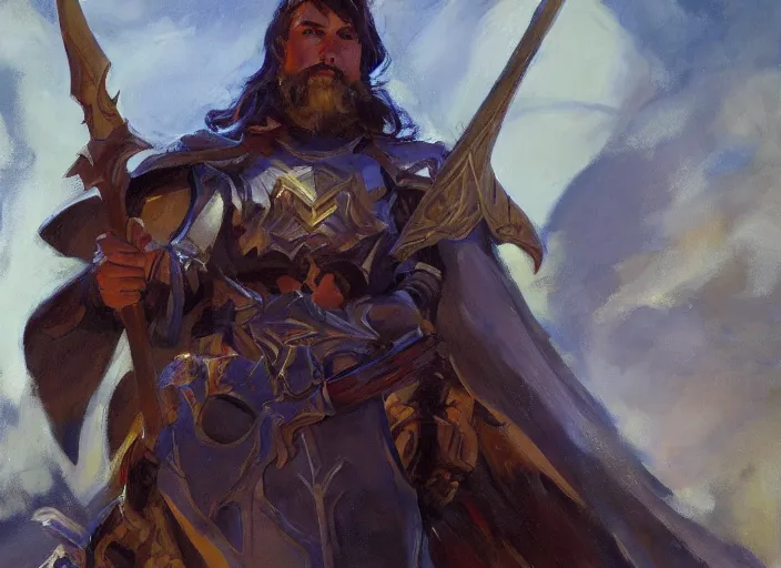 Prompt: a highly detailed beautiful portrait of a paladin, fantasy, by gregory manchess, james gurney, james jean