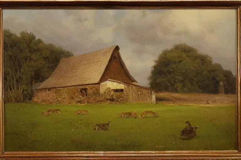 Image similar to a barn in the countryside, reamatic lighting, edward harrison compton