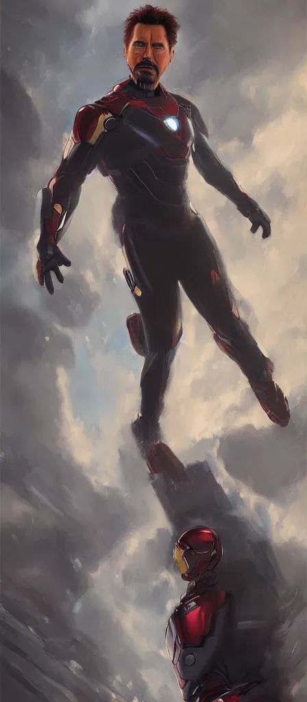 Image similar to concept art of tony stark, cinematic shot, oil painting by jama jurabaev, extremely detailed, brush hard, artstation, high quality, brush stroke