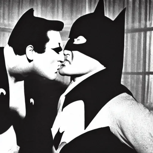 Image similar to elvis kissing batman