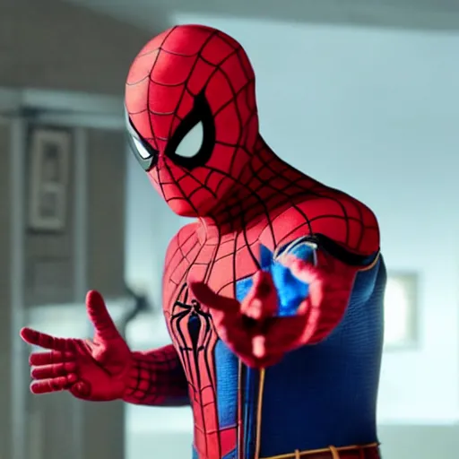 Image similar to Aaron Paul as Spiderman, cinematic lighting, hyper realistic,