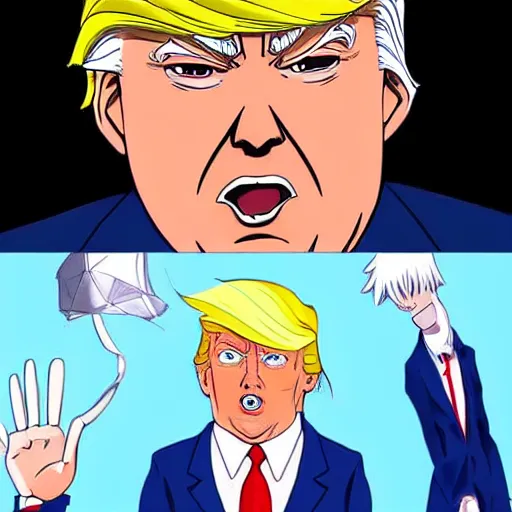 Prompt: donald trump as a main antagonist in anime