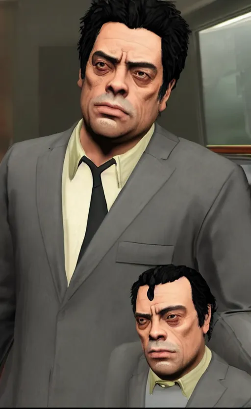 Image similar to benicio del toro in gta v as loading screen character