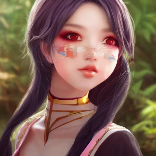 Image similar to realistic beautiful gorgeous natural cute real cosplay Yae Miko from Genshin Impact art drawn full HD 4K highest quality in artstyle by professional artists WLOP, Taejune Kim Artstation