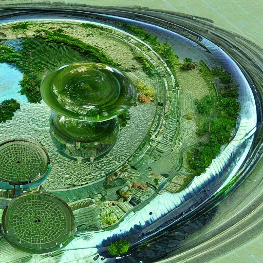 Image similar to a highly detailed 3 d render of green solarpunk planets