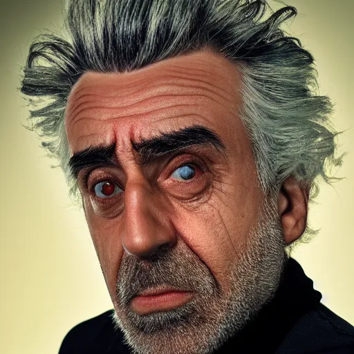 Prompt: rick sanchez closeup photograph dslr photorealistic, studio lighting, ektachrome, detailed, intricate, face detail, perfect face