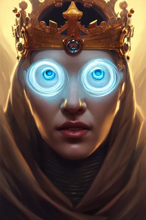 Image similar to highly detailed portrait of a minion, ornate crown, beautiful symmetrical face, glowing skin, digital painting, artstation, concept art, smooth, clear focus, illustration, greg rutkowski, artgerm, global lighting, detailed and fantasy