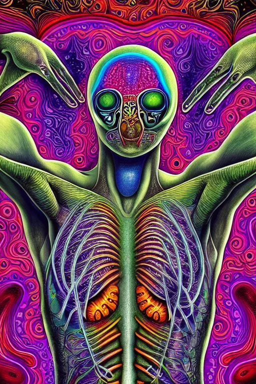 Image similar to psychedelic anatomically accurate diagram of alien animal, intricate parts, fine details, hyper realistic, by seichen, surreal