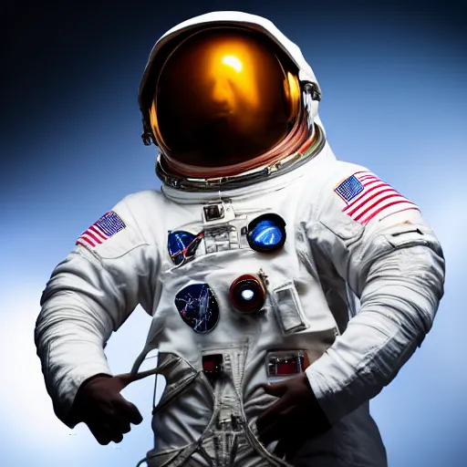 Image similar to photograph of an astronaut, black background, only arms and legs are lit, full body photo,, 8 k