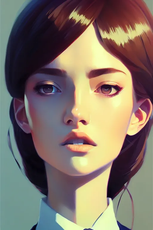 Image similar to a ultradetailed beautiful portrait panting of a stylish woman wearing a shirt with a tie, by ilya kuvshinov, greg rutkowski and makoto shinkai, trending on artstation