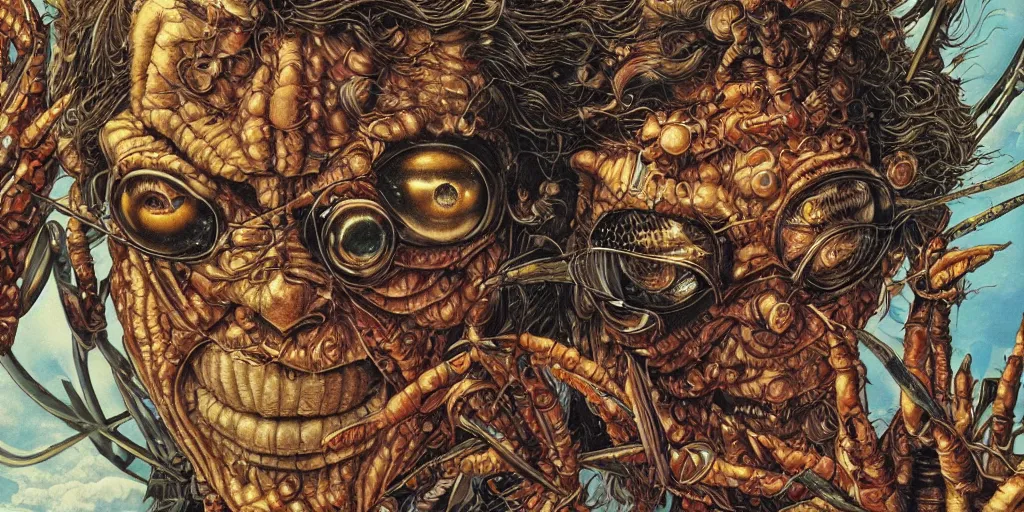 Image similar to closeup of insect man, by yoichi hatakenaka, masamune shirow, josan gonzales and dan mumford, ayami kojima, takato yamamoto, barclay shaw, karol bak