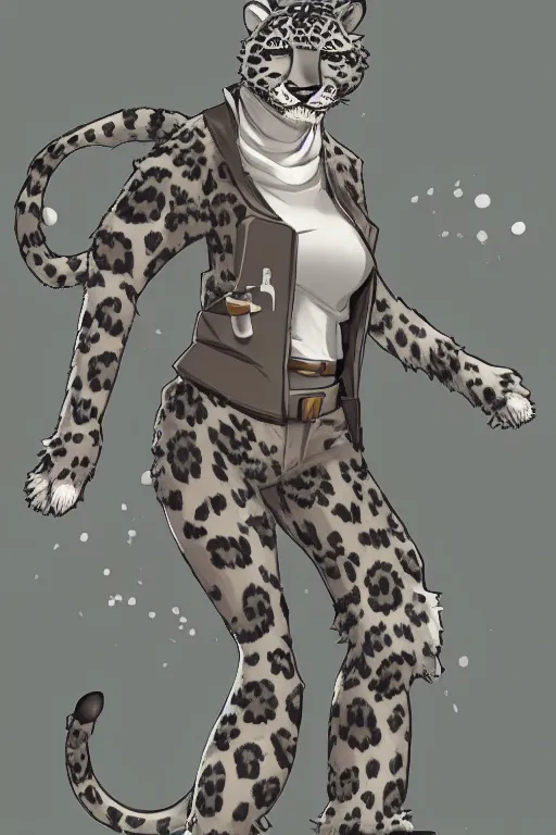 Image similar to anthropomorphic snow leopard scientist, trending on artstation, trending on furaffinity, digital art, by kawacy, anime, furry art, warm light, backlighting, cartoon, concept art, cyberpunk