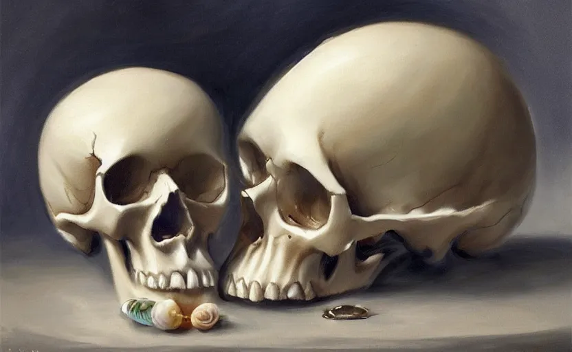 Prompt: Skull made of beautiful alchemy seashell. By Konstantin Razumov, highly detailded