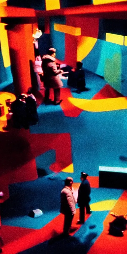 Image similar to single scene from a color film directed by stanley kubrick, abstract people in frame, color theory, cinematic, kodak film ”