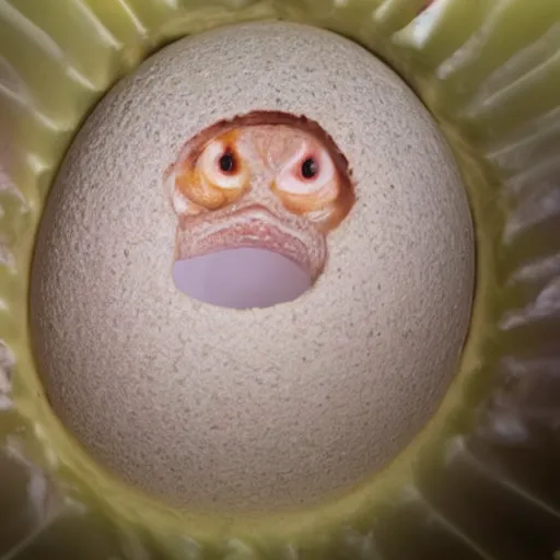 Image similar to a photo of an egg. an octompus is hatching from inside.